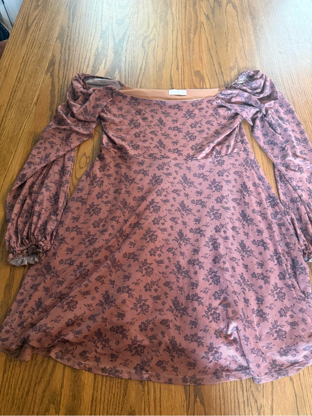 Altar'd State Brown Floral Mini Dress with Off the Shoulder sleeves